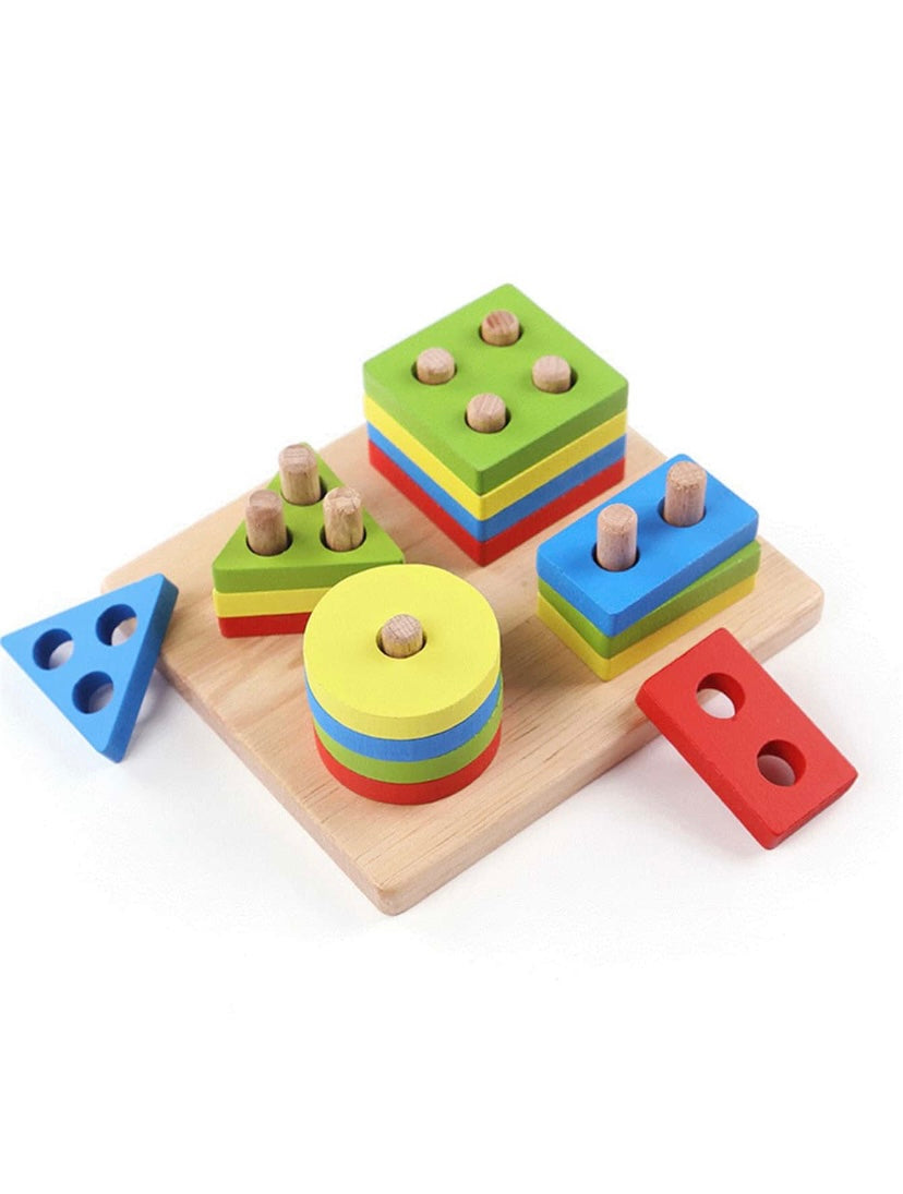 Wooden Geometric Building Puzzle Matching Toys For Kids